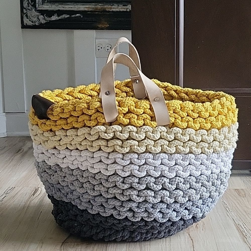 Ugg Rainbow Gradient Thick Rope Basket Yellow Gold Gray Medium Size 12 x 16